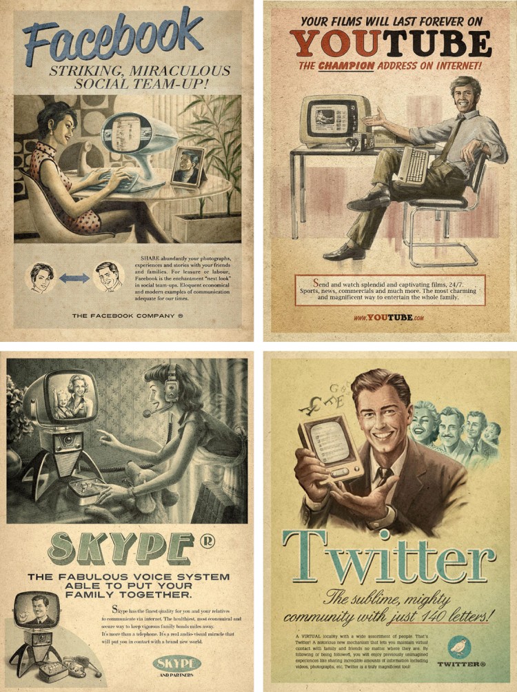 affiche style vintage vintage facebook twitter youtube skype