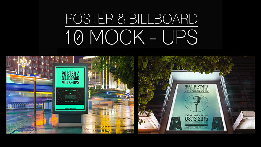 10 mockups d'affiches, abribus et panneaux