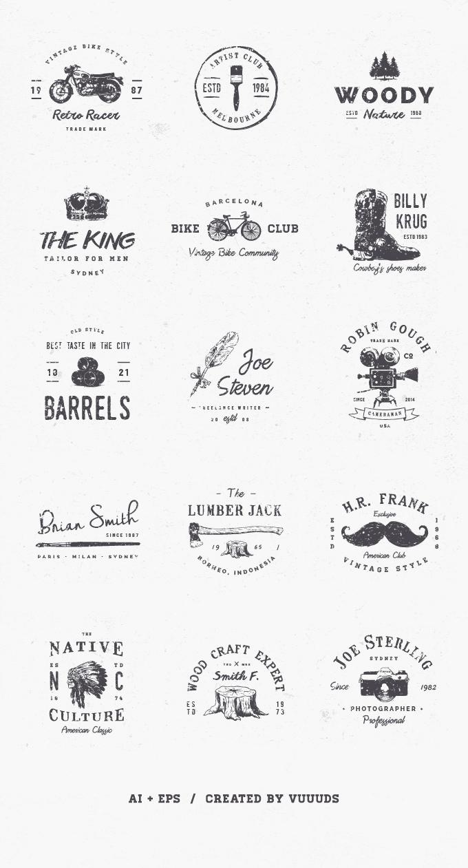 15 logos vintage illustrator