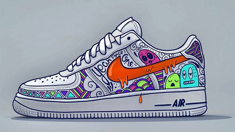Doodle Art Custom d une Nike AIR Force 1 avec Procreate