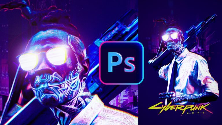 tuto affiche effet cyberpunk photoshop 2021