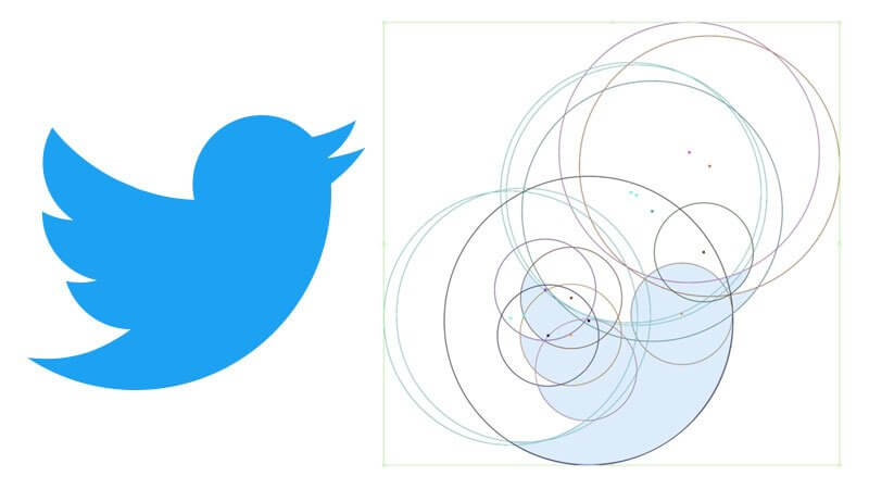 Logo Twitter créer avec des cercles dorés (golden ratio)